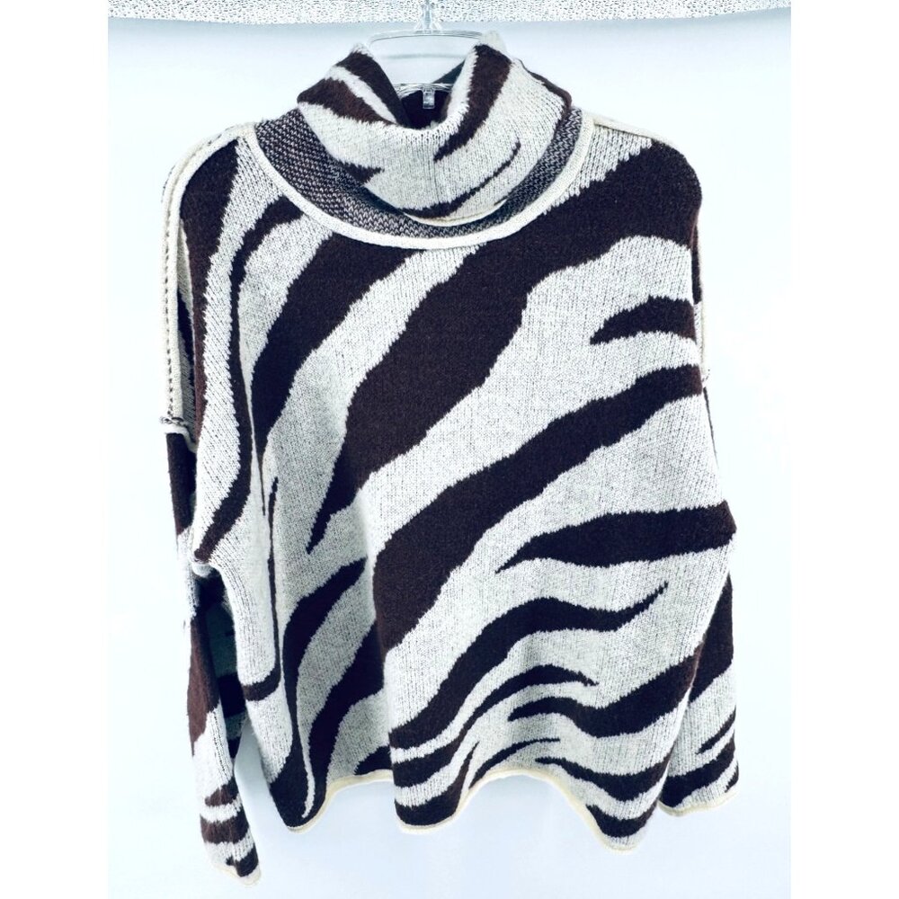 POL Brown Zebra Print Oversized Cowl Neck Sweater Size Large New